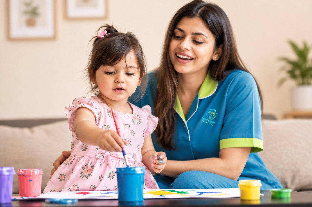 : Nanny caring for a baby at home – baby care in Dhaka