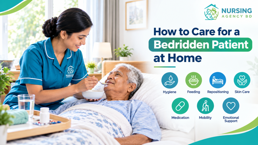 Nurse caring for a bedridden patient at home