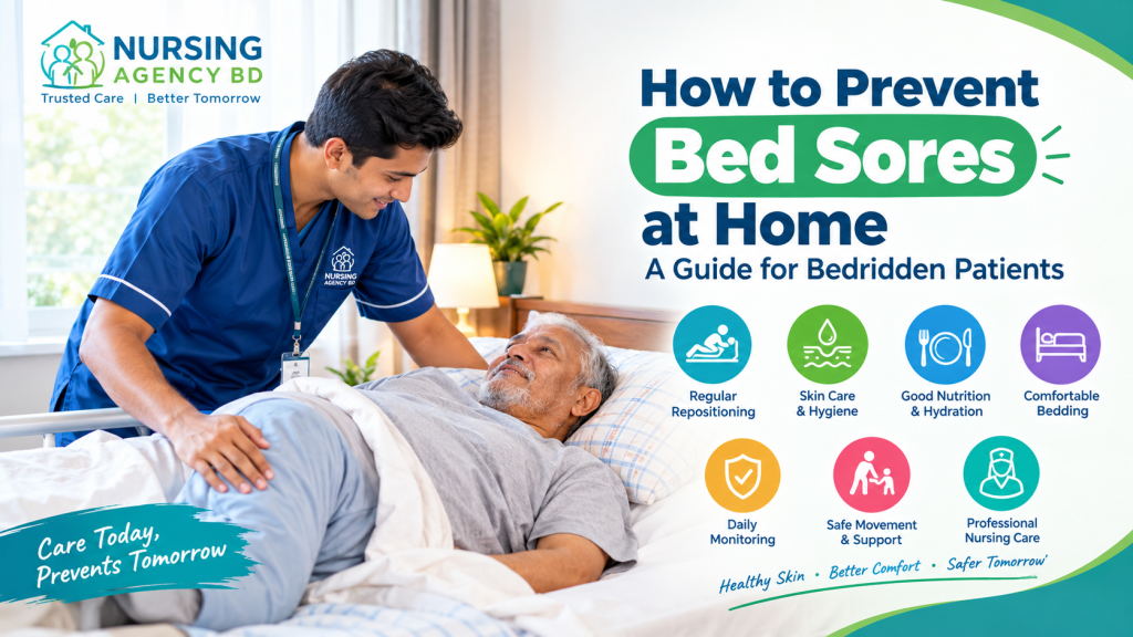 Nurse helping prevent bed sores in a bedridden patient at home