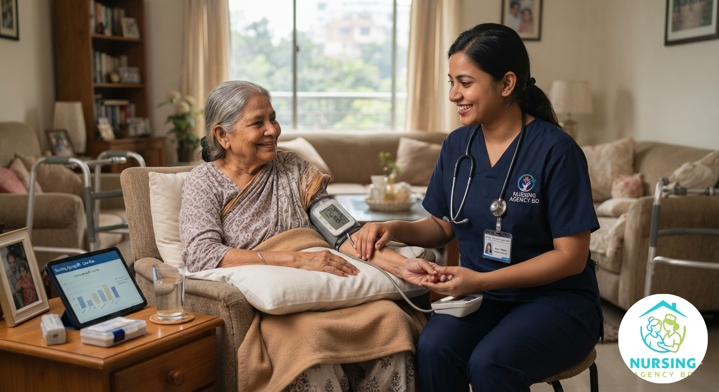 Professional nurse providing elderly home care and health monitoring in Dhaka