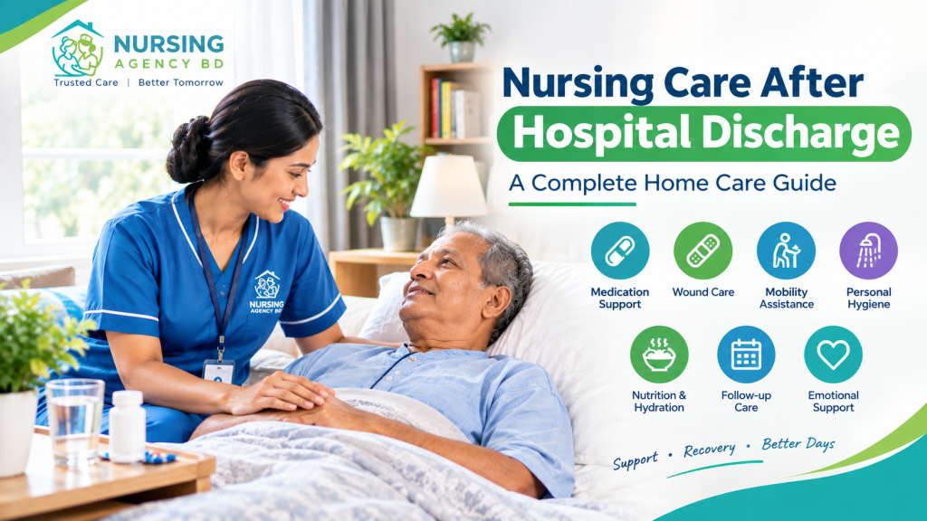 Nurse providing care to a patient at home after hospital discharge